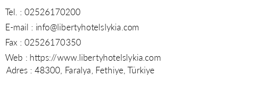 Liberty Hotels Lykia telefon numaralar, faks, e-mail, posta adresi ve iletiim bilgileri